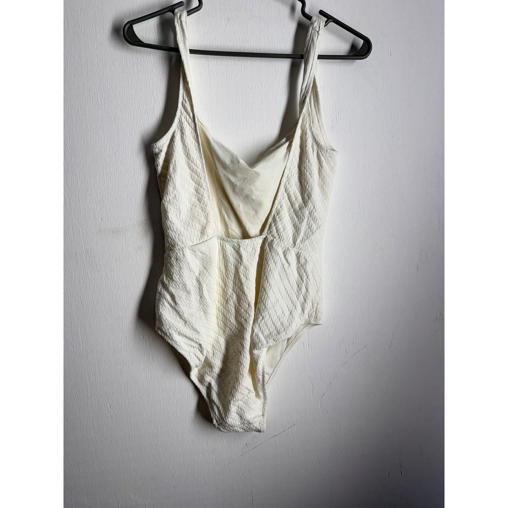 Solid & Striped Cream White Textured One Piece Swimsuit Open Back Cutout Medium